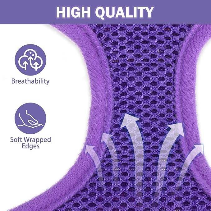 SCENEREAL No Pull Dog Harness with Leash Set for Small Dogs - Breathable Soft Mesh Vest, Plaid Design for Daily Walking Training, Fits Chihuahua Bulldog, Purple Size S