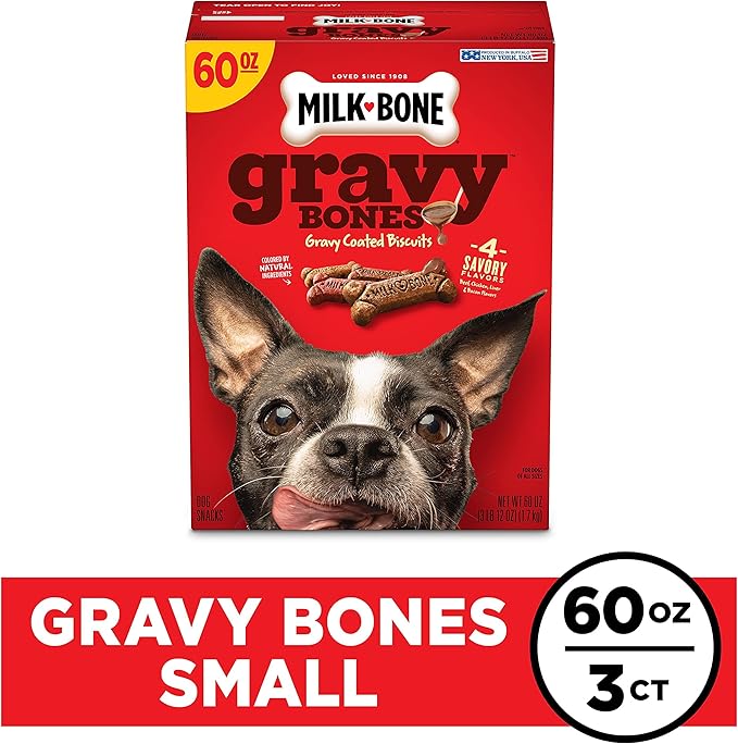 Milk-Bone Gravy Bones Dog Treats with Savory Meat Flavors, 60 Ounce (Pack of 3)