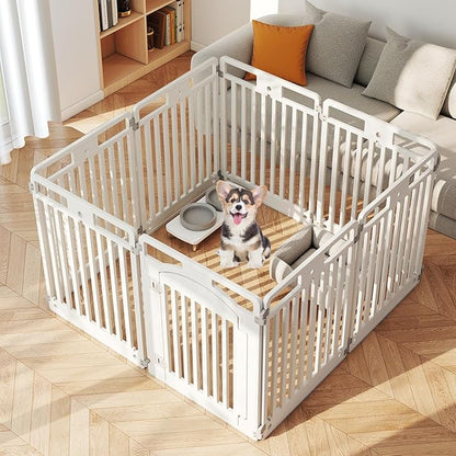 Giantex 16 Panel Dog Playpen, 32'' Tall Plastic Pet Fence with Lockable Door, Indoor Outdoor Portable Dog Exercise Pen for Small Medium Dogs, Expandable & Configurable into Square or Rectangle