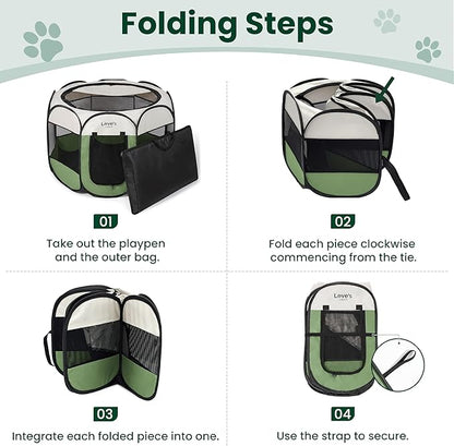 Love's cabin Pet Puppy Dog Playpen, Medium Dog Tent Crates Cage Indoor/Outdoor, Portable Playpen for Cat, Foldable Pop Up Dog Kennel Playpen with Carring Case, Removable Zipper Top, Olive Green