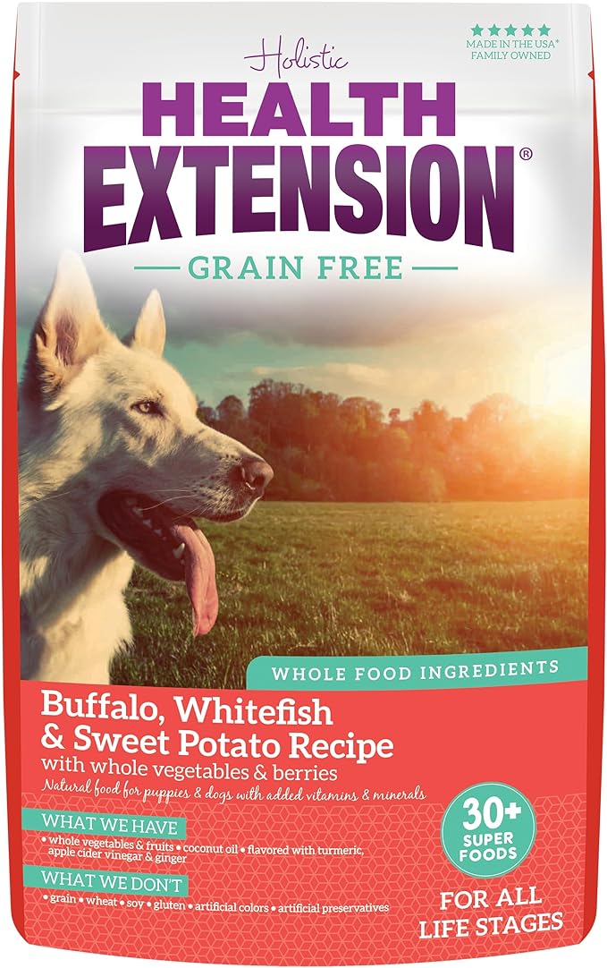 Health Extension Grain Free Buffalo & Whitefish Dry Dog Food - 30+ Superfoods and Probiotics for All Life Stages (23.5 lb)