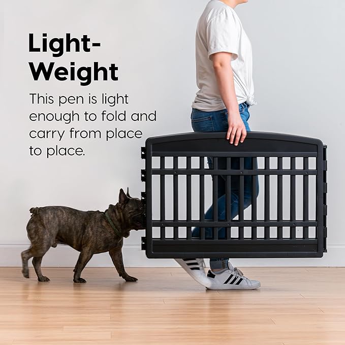 IRIS USA Dog Playpen 24" 4-Panel Puppy Playpen, 35 x 35 x 24, Dog Playpen, Dog Play Pen Indoors, Pet Fence, Puppies/Small Dogs, Black