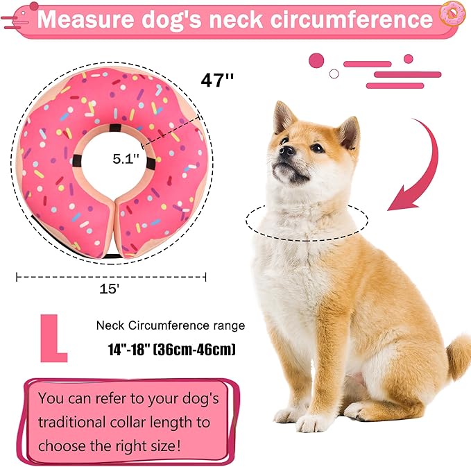 Inflatable Cone Collar for Large Medium Small Dogs, Soft Adjustable Recovery Collar for Dogs Cats,Dog Cone Neck Donut Alternative After Surgery(Pink,Large