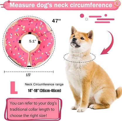 Inflatable Cone Collar for Large Medium Small Dogs, Soft Adjustable Recovery Collar for Dogs Cats,Dog Cone Neck Donut Alternative After Surgery(Pink,Large