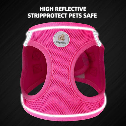 Hipubby Dog Harness and Leash Set, No Pull Soft Mesh Puppy Harness for Small Medium Dogs, Cats - Step in Reflective Breathable Lightweight Vest Harness for Walking, Training - Rose Red, M