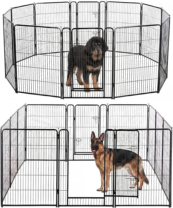 DUMOS Dog Playpen Indoor, Metal 40 Inch 12 Panels Foldable Pet Fence with Door, Outdoor Small Medium Large Dog Puppy Portable Exercise Play Pen for RV Camping, Trips, Play Yard