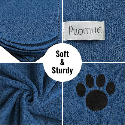 Puomue 3 Pack Microfiber Dog Towels for Drying Dogs, Super Absorbent and Soft Pet Grooming Towel, 40 Inch X 23.6 Inch, Perfect Dog Drying Towels for Large, Medium or Small Dogs, Blue