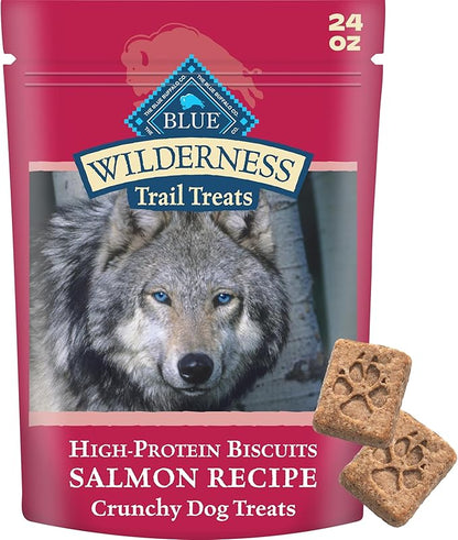 Blue Buffalo Wilderness Trail Treats Crunchy Dog Biscuits, Grain-Free and High-Protein Dog Treats Made with Natural Ingredients, Salmon Recipe 24-oz Bag
