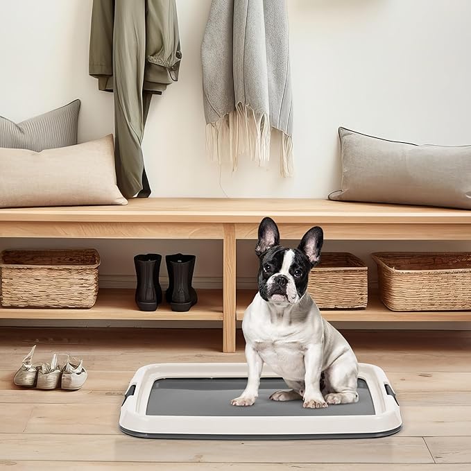 IRIS USA Pee Pad Holder for Dogs and Puppies, Potty Training Tray with Secured Latches, Non-Skid Feet, Leak Protection, Easy Clean Surface, Fits 17"x 23" Puppy Pads Size, Dark Gray