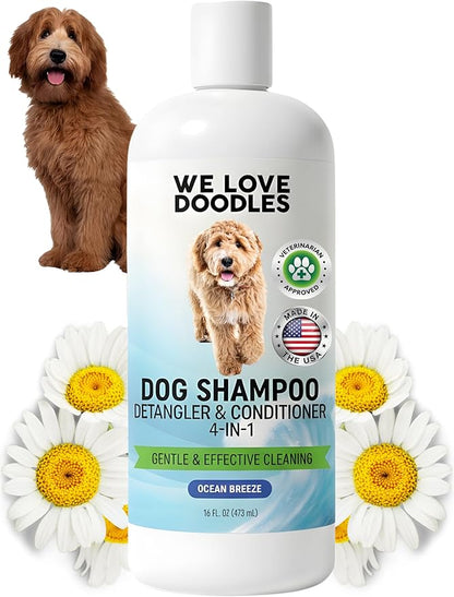 Dog Shampoo, Conditioner & Detangler-Best Shampoo for Goldendoodles, Poodles & Doodles Pet Hair -Hypoallergenic, Tearless, Sensitive Skin for Puppies & All Dog Breeds -Made in USA,16OZ (Ocean Breeze)