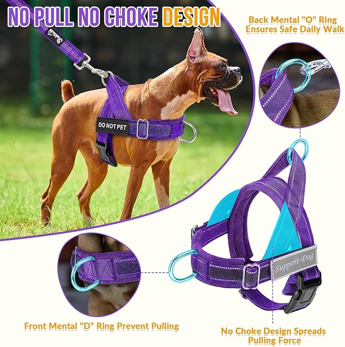 SlowTon No Pull Dog Harness - Heavy Duty Dog Harness and Leash Set for Medium Large Dogs, Reflective Tactical Harness with Soft Padded and Front Clip for Easy Walk and Training (PU, S)