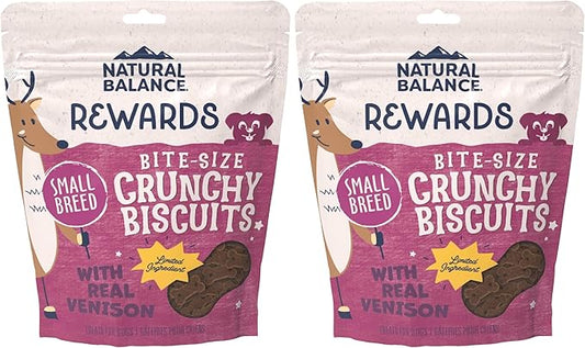 Natural Balance Limited Ingredient Rewards Crunchy Biscuits,Bite-Size Grain-Free Dog Treats for Small-Breed Dogs,Made with Real Venison,8 Ounce,(Pack of 2)