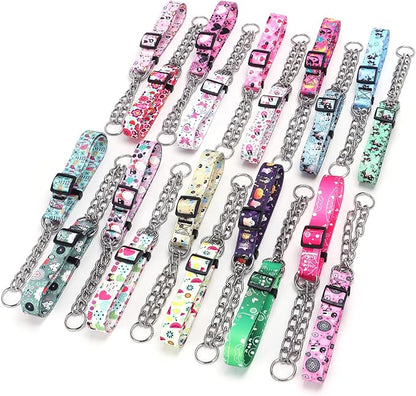 Martingale Dog Collar with Stainless Steel Chain - Limited Chain Cinch Training Collar for No Pull Training Dog - Flower Multicolor Cute Patterns - Premium No Slip Collar (HA12NO15, S)