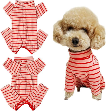 Dog’s Recovery Suit Post Surgery Shirt for Puppy, Full Coverage Dog's Bodysuit Wound Protective Surgical Clothes for Small and Medium Pets (red Pink Stripe-m)