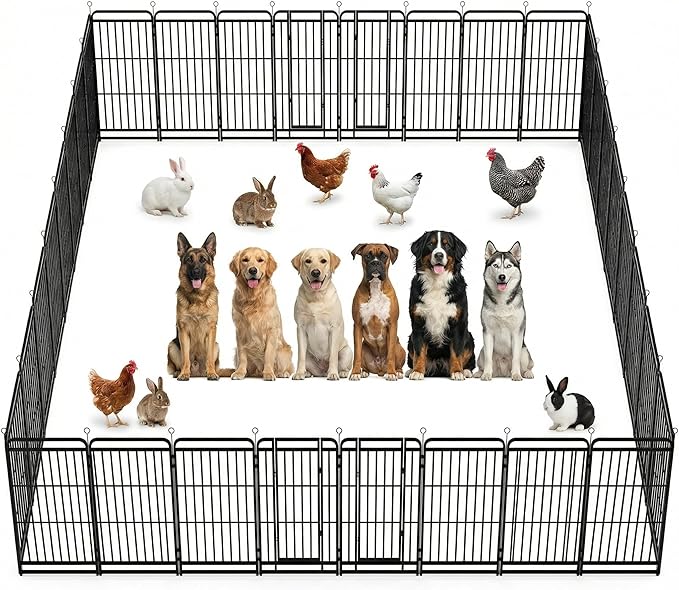 Dog Playpen Outdoor 32 Panels 47'' Rustproof Metal Dog Fence with Gate Small Medium Portable Large Dog Play Pen 72FT 282 Sq.ft for RV Camping, Trips, Play Yard