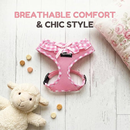 SuperBuddy Upgraded Soft Mesh Dog Harness, Super Breathable Lightweight Pet Harnesses for Puppy Dogs Outdoor Walking, Pink Dog Harness -Medium