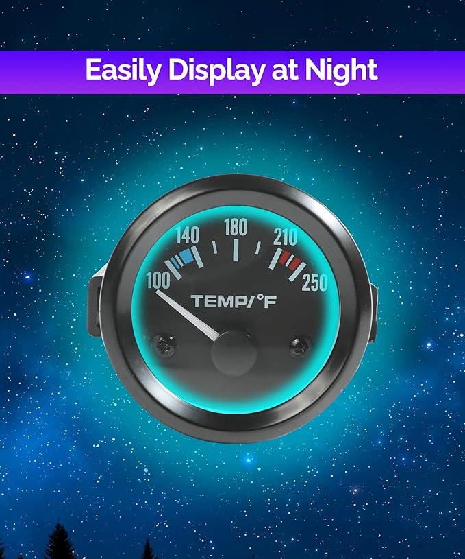 RACOONA 2" 52mm Water Temp Gauge,100-250℉ Water Temperature Gauge,Car Accessories Car Water Temp Gauge Meter with LED Backlight,Water Temp Thermometer Meter Kit for Car Truck Vehicle Automotive Boat