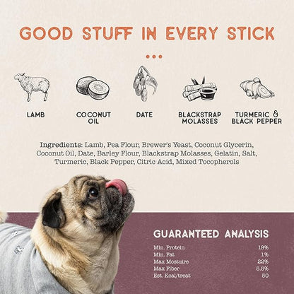 Dog Treat Naturals Superfood Sticks, Lamb & Date, 10oz Bag | Dog Chew Sticks | All-Natural, Pet Training Treats | Joint-Skin-Coat Health | USA Made