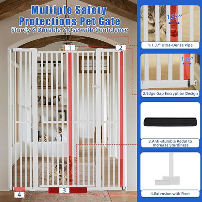 SHYUJAJIE 71 Inch Extra Tall Pet Gate for Cats, 29.5-48" Adjustable Wide Dog Gates, Pressure Mounted Walk Through Tall Cat Gate for Doorways,Hallway,Stairs,House（White）