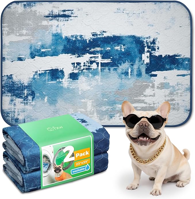 FXW Washable Pee Pads for Dogs, Leak-Proof & Non-Slip, Specifically Designed for 36inch Cages, 23" x 35" Rectangle, Tie-Dye Blue, 2 Packs