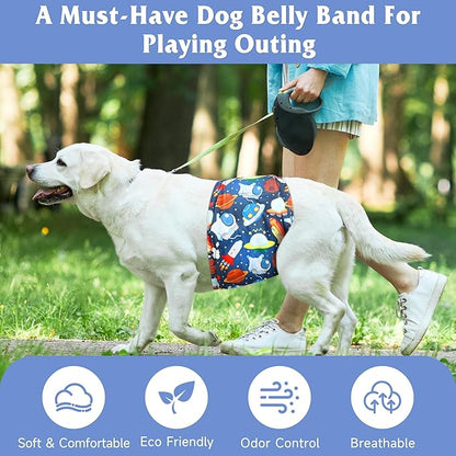 5 Pack Dog Diapers Male Reusable, Premium Belly Bands for Dogs, High Absorbing Male Dog Pee Wraps for Doggie in Incontinence or Excitable Urination and Training Cartoon L