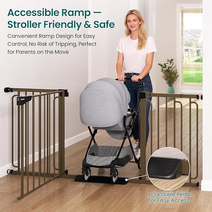 Cumbor 29.7-51.5" Baby Gate (Brown) & 36.6-69" Extra Wide Dog Gate (Brown) for Stairs, Doorways & Hallways