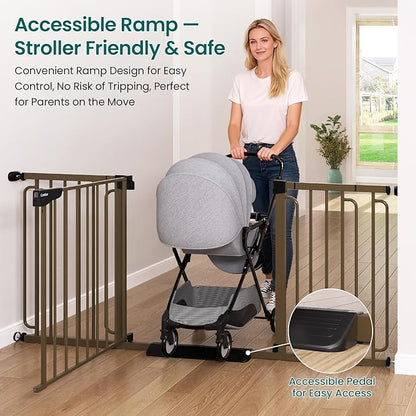 Cumbor 29.7-51.5" Baby Gate 2 Pack (Brown) & 36.6-69" Extra Wide Dog Gate (Brown) for Stairs, Doorways & Hallways
