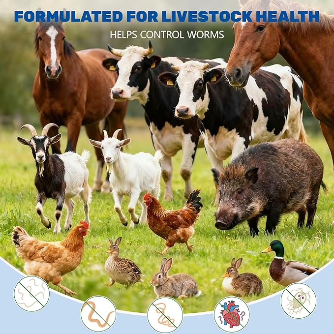 Dewormer for Horse, Poultry & More - Liquid Fenbendazole Dewormer for All Worms, Tapeworms, Roundworms, Hookworms, Pinworms & Giardia - Broad-Spectrum Wormers