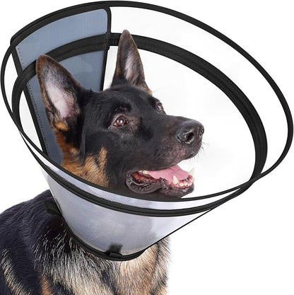 Dog Cone to Stop Licking, Clear Recovery Collar with Detachable Zipper, Sturdy Elizabethan Collar for Large Medium Small Dogs, Soft Adjustable Cone After Surgery Patented, Black XL