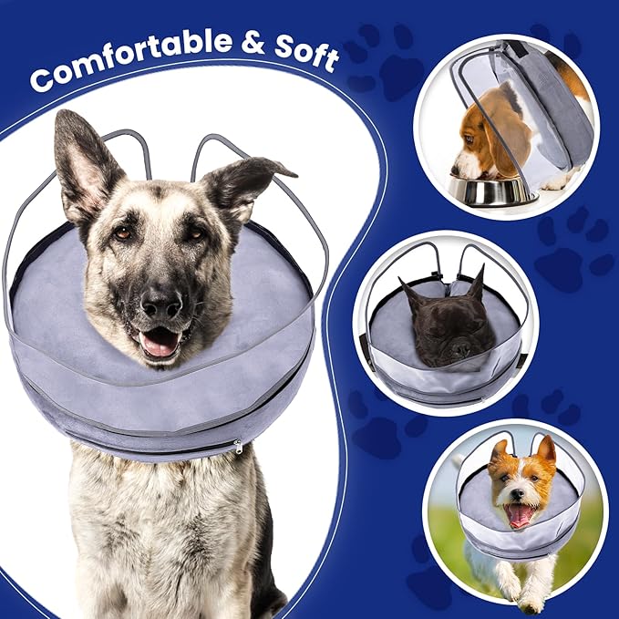 BARKLESS Dog Cone, Inflatable Dog Cone After Surgery, Soft Surgery Collar with Enhanced Anti-Licking Guard Shield for Pets, Patented Protective Donut Collar (Grey, S (Neck: 5"-8"))