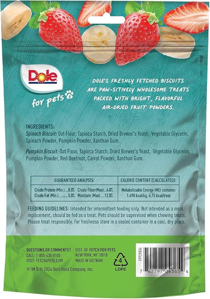 Dole for Pets Dog Biscuits Assorted Banana + Strawberry Mix, Real Fruit Flavor Vegan Crunchy Treats, No Wheat Corn Soy or Artificial Additives, Bite Size Training Snacks for Dogs, 7 Oz - 2 Pack