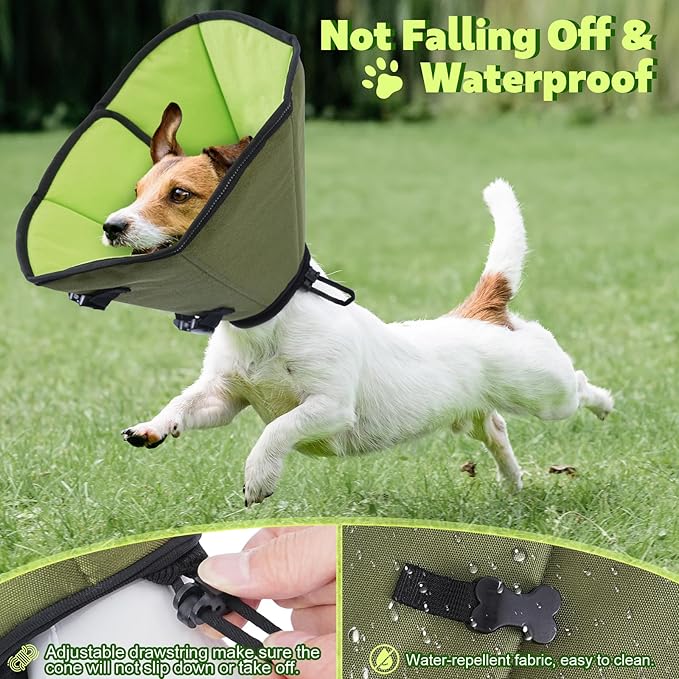 Soft Dog Cone After Surgery: Comfortable Dog Cones Collar for Stop Licking Biting - Adjustable Elizabethan Collar for Dogs fit for Small Medium Large Dogs (Green, M)