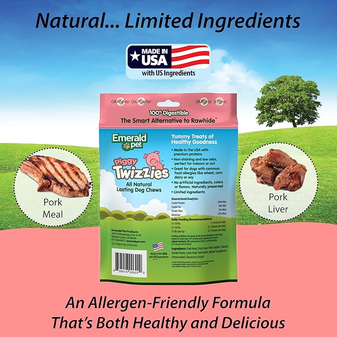 Emerald Pet - Dog Chews, Chew Treats, Rawhide Free, All-Natural Chew Sticks, Lasting Dog Treat, 100% Digestible, Grain-Free, Gluten-Free (Twizzies, Size 6), Pink, 00213