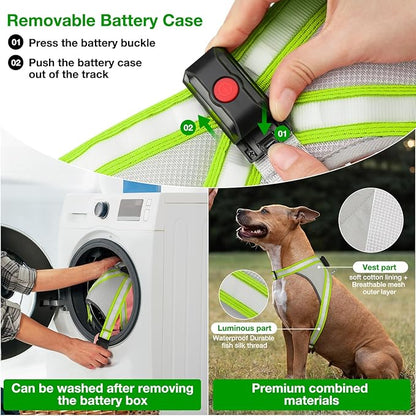 ChalkLit Light Up Dog Harness, No Pull Led Dog Harness Glow-in-The-Dark for Night Walking, USB Rechargeable Lighted Safety Vest for Medium Large Dogs, Adjustable Soft Mesh Fully Illuminated (Green, M)