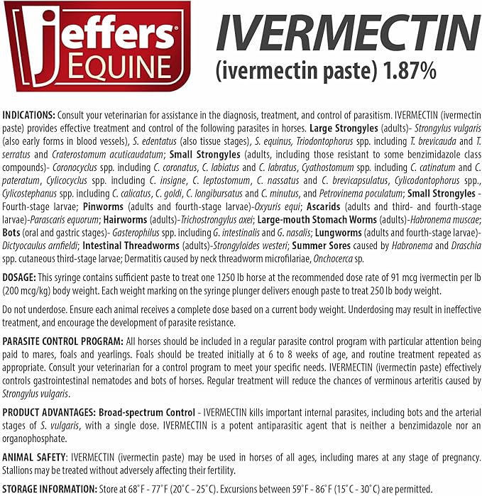 Jeffers Ivermectin Gel Dewormer for Horses - Apple Flavored, Broad Spectrum Dewormer Paste - Effective Parasite Control for Worms, Pinworms, Bots & More - Safe for All Equine, 12 Pack