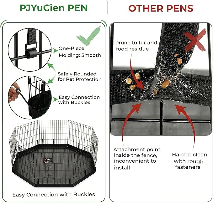 PJYuCien Dog Playpen with Bottom Pad - Metal Foldable Exercise Pen, 8 Panels 30" H x 24" W Indoor Outdoor Pet Fence Puppy Crate Kennel, Black