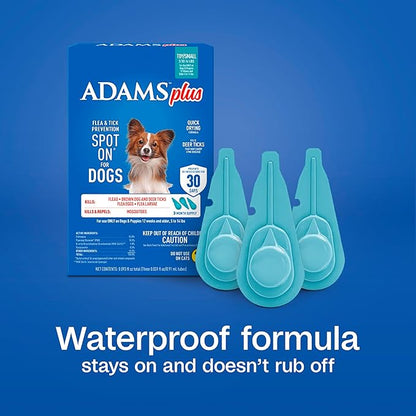 ADAMS Plus Flea & Tick Prevention Spot On for Dogs, Toy/Small Dog, Kills Fleas & Ticks (Brown Dog/Deer Ticks), Kills and Repels Mosquitoes, Prevents Flea Infestations, 3-Month Supply, 3 Pack