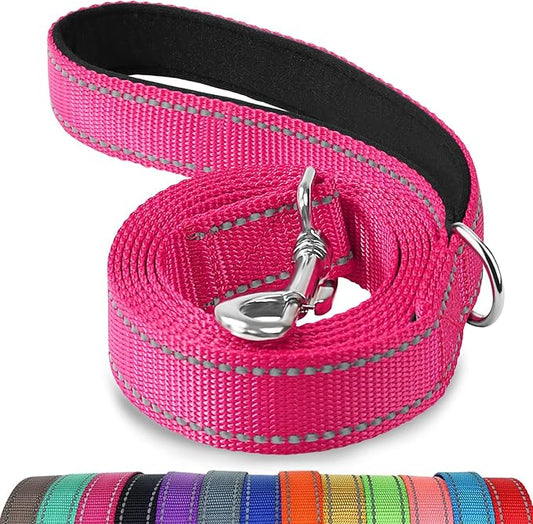 Joytale Dog Leash, 4 FT Double-Sided Reflective, Padded Handle Nylon Heavy Duty Leashes for Medium & Large Dogs Walking, Hotpink