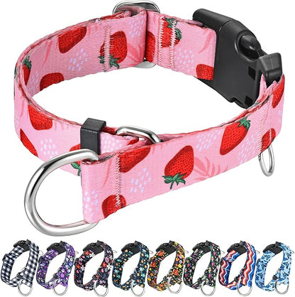Martingale Collar for Dogs with Buckle Nylon Limited Slip No Pull Training Dog Collars (Pink Strawberry, XLarge)