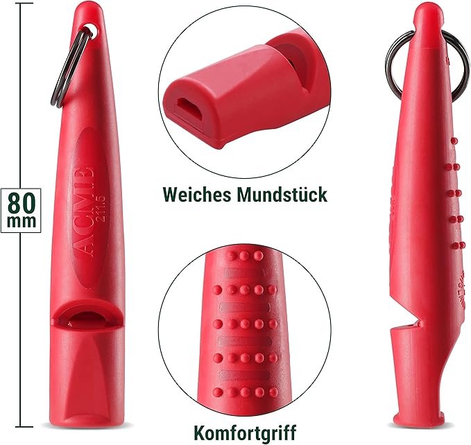 ACME Alpha 211.5 Professional Dog Training Whistle with Enhanced Ergonomic Grip. BPA-Free Plastic. 110 dBA. Long Range. Standardized Frequency. Weatherproof. Made in The UK (Carmine Red)