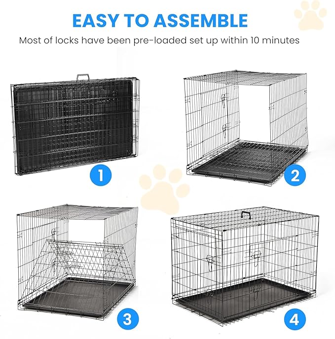 Simple Deluxe 24-Inch Small Dog Crate with Divider, Double Door Folding Metal Wire Cage with Leak-Proof Plastic Tray, Portable Pet Kennel for Indoor, Outdoor, and Travel