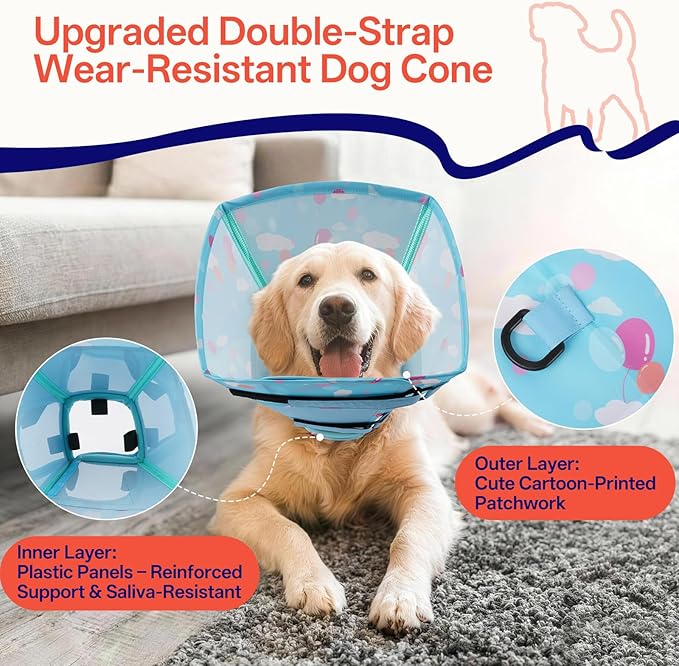 Comfortable Dog Cone - Soft Dog Cone Collar for Medium Dogs,Adjustable Recovery Cone for Dogs to Stop Licking,Cute Pet Head Neck Elizabethan Cone,Cone Alternative After Surgery,L,Blue