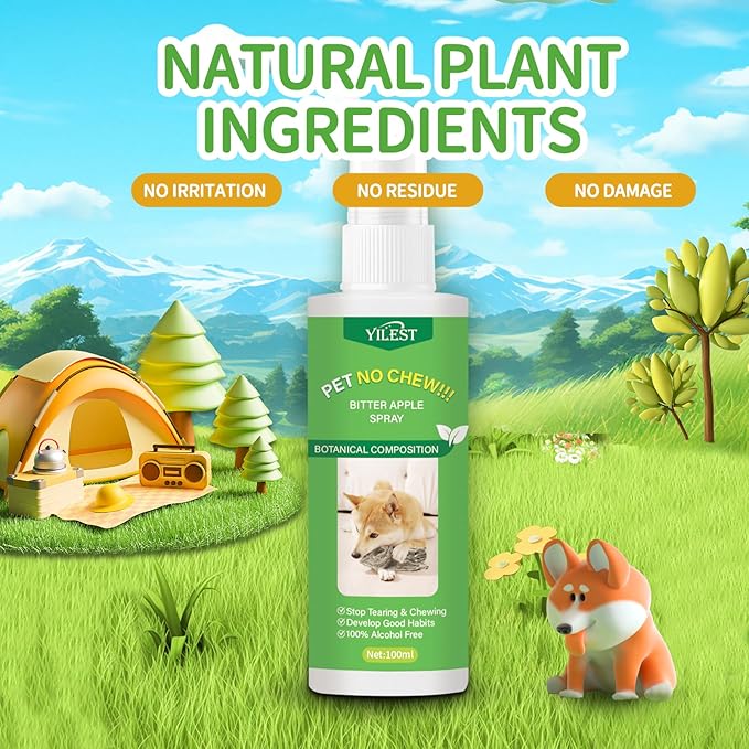 No Chew Spray for Dogs - Bitter Apple Spray for Dogs Stop Chewing Furniture - Shoes,Prevent Licking Bandages,Safe Do Training&Behavior Aids Spray,Indoor&Outdoor Use