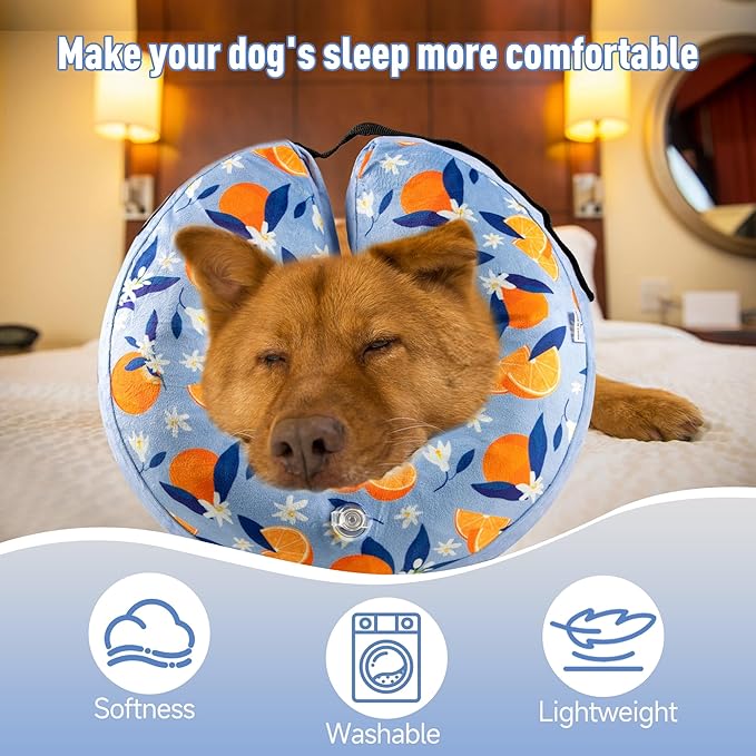 Inflatable Dog Cone, Soft Dog Cone Collar After Surgery for Alternative with Enhanced Anti-Licking Guard Shield Adjustable Detachable, Elizabethan Collar (XL, Orange)