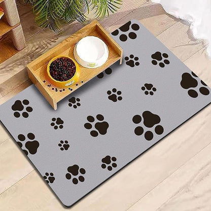 18"×30" Dog Food Mat-Absorbent Dog Mat for Food and Water, No Stains Quick Dry Cat Food Bowl Mat with Footprints for Messy Drinkers,Light Gray