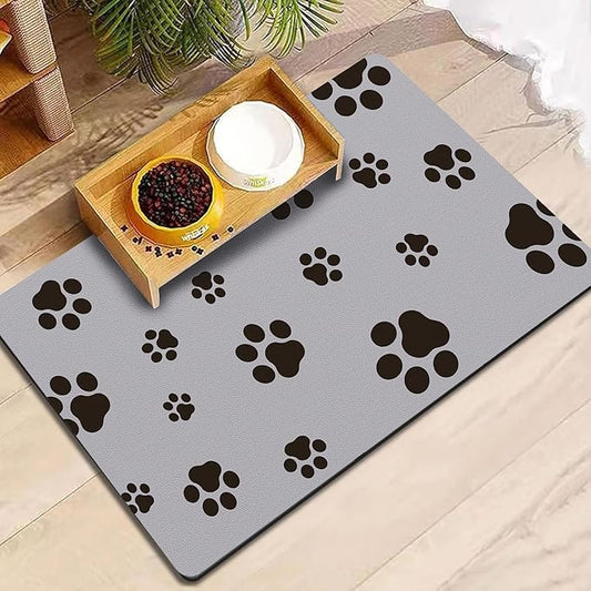 18"×30" Dog Food Mat-Absorbent Dog Mat for Food and Water, No Stains Quick Dry Cat Food Bowl Mat with Footprints for Messy Drinkers,Light Gray