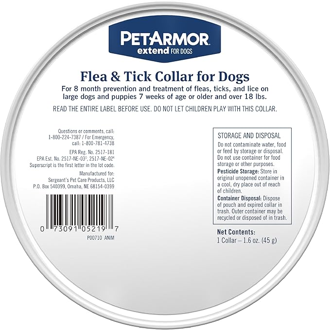 PetArmor Extend Large Dog Flea and Tick Treatment & Prevention, Collar for Large Dogs Above 18 lbs., 8 Months of Protection, Odorless & Non-Greasy, Waterproof, Kills Fleas, Ticks, and Larvae, 2 Count