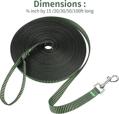 Hi Kiss Dog/Puppy Obedience Recall Training Agility Lead - 15ft 20ft 30ft 50ft 100ft Training Leash - Great for Training, Play, Camping, or Backyard(20ft,Black_Green)