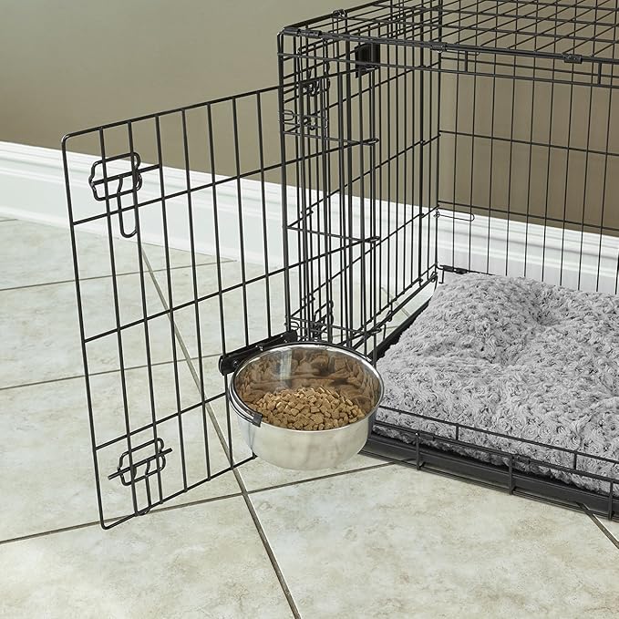 MidWest Homes for Pets Snap'y Fit Stainless Steel Food or Water Bowl, Holds 2 Quarts, Mounts to Wire Crates, No-Tip Design, Rust-Resistant, for Large Dogs and Cats