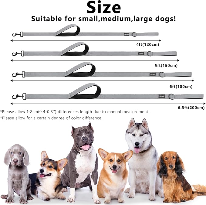Dog Leash 5ft Long, Double Handle Dog Leash for Safety Control Training, Heavy Duty Dog Leads with Traffic Padded Handles, Reflective Leashes for Small Medium Large Dogs(5ft, Grey)